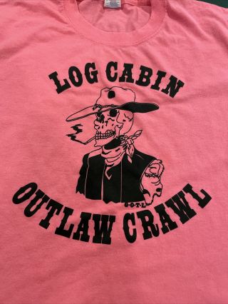 Vintage Pink Log Cabin Outlaw Pub Crawl Skeleton Smoking Craft Beer Shirt Size L