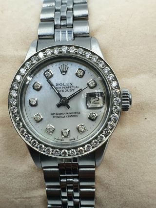 Ladies Steel Rolex Datejust With Mop Dial And Diamond Bezel