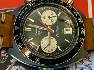 VINTAGE HEUER AUTAVIA 1163 automatic chronograph CAL 12 solid steel large 2