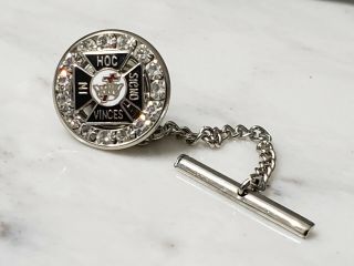 Vintage Silver Diamond Rhinestone Knights Templar Masonic Tie Pin