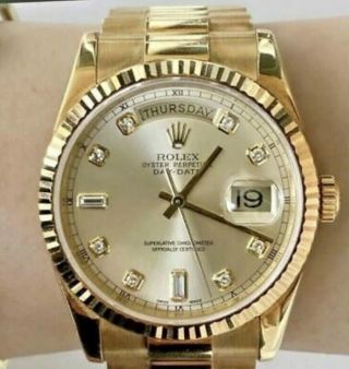 Rolex President Diamond Oyster Perpetual Day Date 18k Yellow Gold