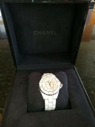Chanel J12 Date Quartz Steel & White Ceramics Ladies Watch Factory Diamond Dial