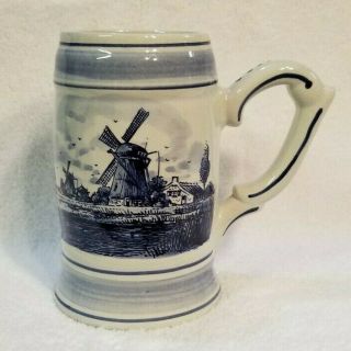 Delft Blue Hand Painted Dutch Windmill Holland Large Mug Stein Hand Painted
