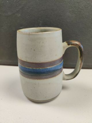 Vintage Otagiri Horizon Japan Stoneware Tall Coffee Cup Mug Blue Stripe Speckle