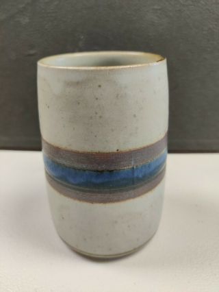 Vintage Otagiri Horizon Japan Stoneware Tall Coffee Cup Mug Blue Stripe Speckle 2