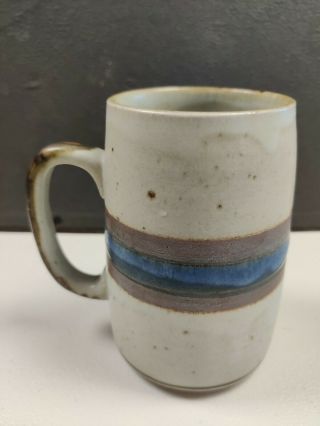 Vintage Otagiri Horizon Japan Stoneware Tall Coffee Cup Mug Blue Stripe Speckle 3