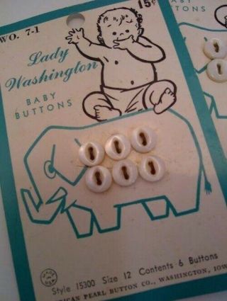 Vintage Baby Buttons On Cards Size 12 American Pearl Button Lady Washingington