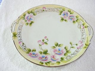 Antique Hand Painted 2 - Handled Nippon Cake Plate Serving Plate Japan 10 1/4”