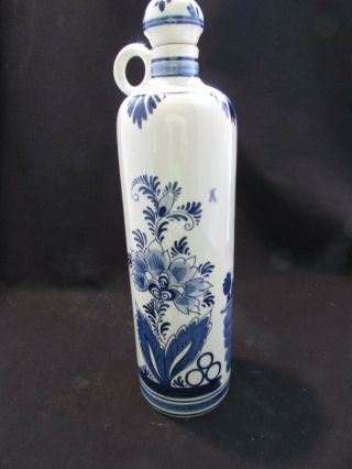 Vintage Bols Delft Blue Decanter Bottle Hand Painted Holland 12” Tall Empty
