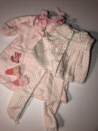 Vintage Barbie Skipper Skooter Dreamtime Pink Robe Pajamas Slippers 1909