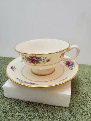 Lenox Rose By Lenox Vintage Fine Bone China J300 Footed Cup & Saucer Made In Usa