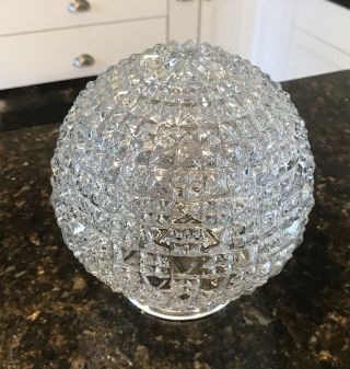 Vintage Crystal Clear Diamond Cut Glass Ball Hanging Light Fixture Shade Globe