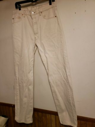 Vintage Levis 501 Button Fly Denim Jeans Shrink To Fit White 34 " W 34l