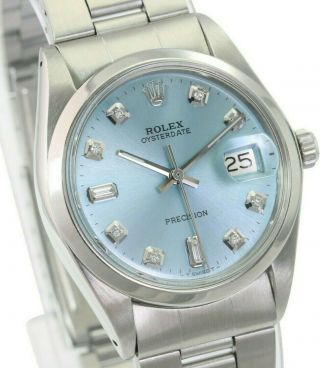Rolex Oysterdate Stainless Steel Ice Blue Diamond Dial 34mm Watch