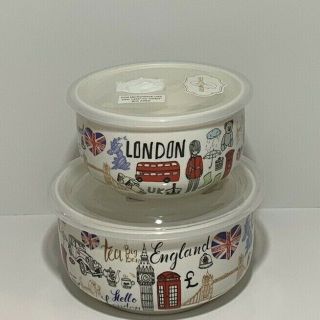 Grace Pantry London Set Of 2 Ceramic Microwaveable Bowls W/ Vented Lid -
