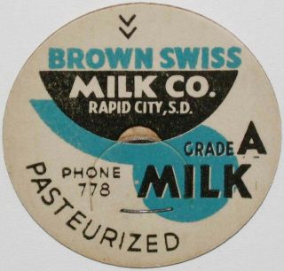 Vintage Milk Bottle Cap Brown Swiss Milk Co Phone 778 Rapid City South Dakota