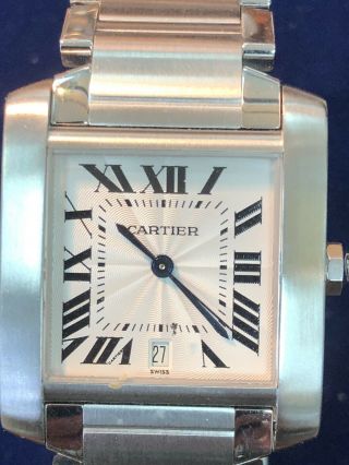 Factory Cartier Tank Francaise Automatic Steel Date Watch Ref 2302 28mm