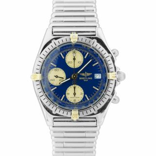 Breitling Chronomat Chronograph B13047 Blue 40mm 18k Gold Steel Bullet Watch