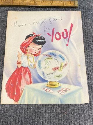 Vintage Greeting Card Happy Birthday Gypsy Girl With Crystal Ball