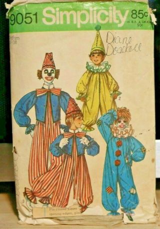Vintage Clown Costume Simplicity Pattern 9051 Adult Children Circa 1970