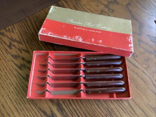 Vintage Set Of 6 Sheffield England Stainless Steel Steak Knives,  Box