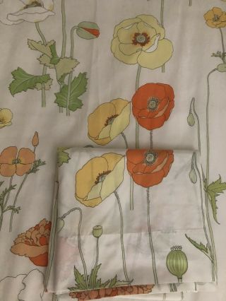 Vintage 70’s Wamsutta Orange Yellow Poppy Floral Twin Fitted & Flat Sheet Fabric