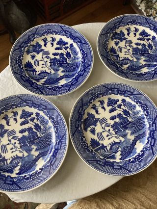 4 - Vtg Blue Willow (fine Quality) Japan 7 - 1/2 " Dessert Side Dish Plates