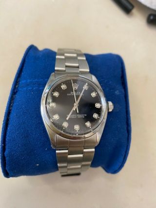 Vintage Rolex Oyster Perpetual 1002 Steel 1960s Automatic 34mm Watch Diamonds