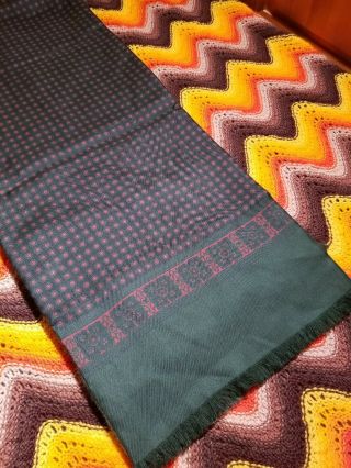 Vintage Macneil And Moore Silk Wool Scarf 52 " By 11 " Dark Green Red Black