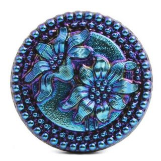 Czech Blue Lustre Edelweiss Flower Black Shankless Glass Button Cabochon 27mm