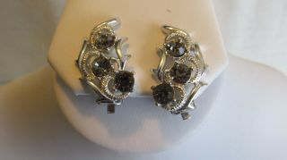 Vintage Sarah Coventry Silver Tone And Crystal Clip On Earrings