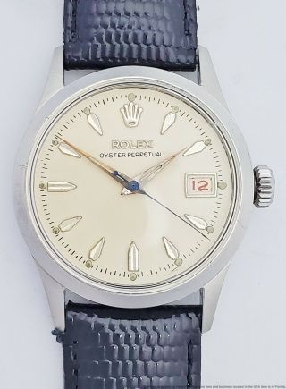 Vintage 1950s Rolex Oyster Perpetual Roulette Date Mens Wrist Watch 6518 Steel