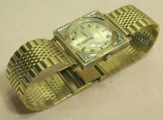 Longines Wittnauer 14k Gold 17j & 20 Diamonds Ladies Wrist Watch W/18k Gold Band