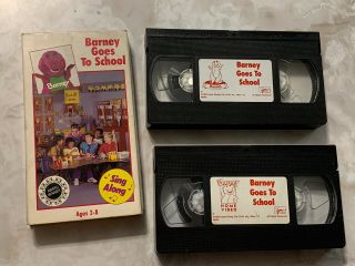 Barney Goes To School 2x Vhs Sing Along Dinosaur 1990 Cover Vintage Htf