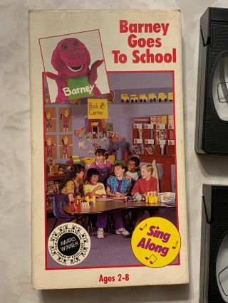 Barney Goes To School 2x VHS Sing Along Dinosaur 1990 Cover Vintage HTF 2