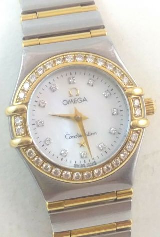 Omega Constellation Two Tone Ladies Watch 18k Diamond Bezel & Markers