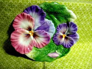 Fitz & Floyd Halcyon Plate Trinket Dish Pansy Pansies Pink Purple Hand Painted