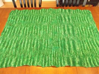Green Afghan Blanket Vintage Granny Handmade Crochet Quilt Throw 35 " X47 "