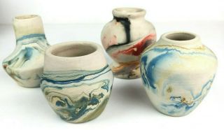 Four Mini Vintage Native American Nemadji Pottery Clay Vases