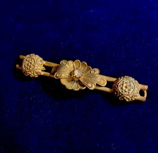 Vintage Antique Gold Tone Art Deco Floral Brooch Pin With Rhinestone Missing Pin