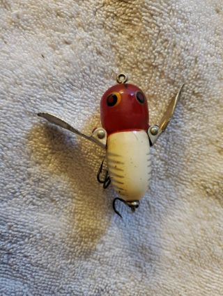 Vintage Heddon Tiny Crazy Crawler Red Shore Red And White Pattern