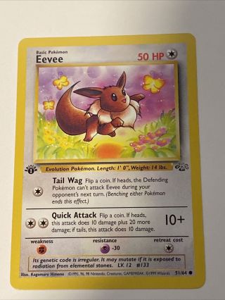 Eevee 1st Edition Jungle 51/64 Old Pokemon Card 1999 Rare Vintage Pokémon - Lp