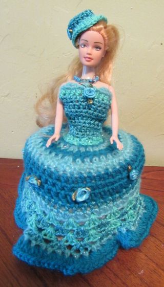 Vintage Barbie Doll Knitted Gown Toilet Tissue Holder Paper Cover