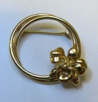 Vintage Estate Brooch Pin Signed Napier Flower Gold Tone Metal Jewelry