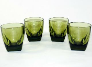 Vintage Bar Ware Set Of 4 Green Glass Scotch Whiskey Bourbon Tumblers Glasses 3 "