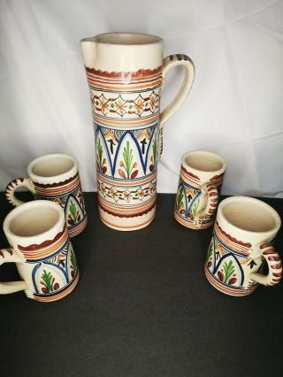 Vintage Sanguino Studio Pottery Mugs And Pitcher Toledo,  Spain,  Flawless