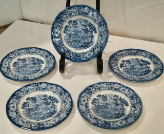 Set Of 5 Liberty Blue Staffordshire " Monticello " 5.  75 " Bread & Butter Plates