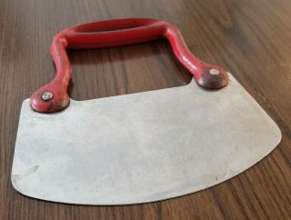 Vintage Stainless Steel Food Chopper Red Metal Handle Curved Blade ? Acme