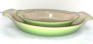 Two Le Creuset Gratin Dishes 13 - 41 And 13 - 47 Lime Green Large And Small