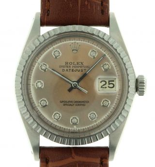 Vintage Rolex Datejust 1603 Stainless Steel Watch 36mm Diamond Dial